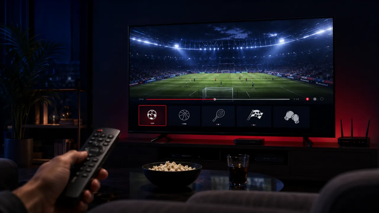 Télévision affichant une interface sportive fictive