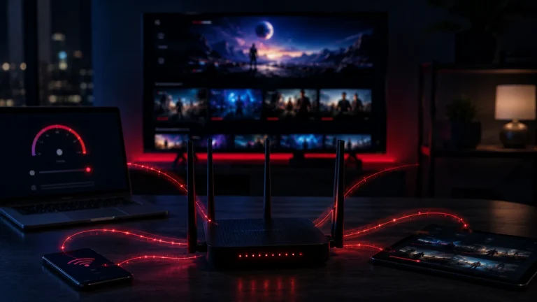 Routeur et appareils connectés pour mesurer le débit Internet IPTV